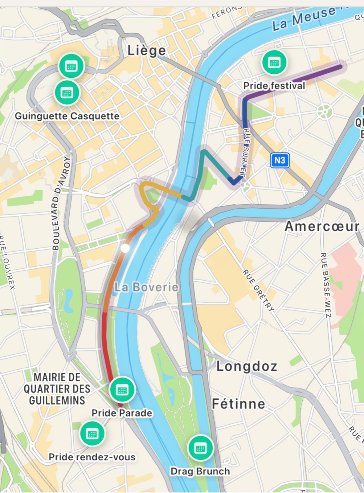 Tracé de la Pride Parade 2026 à Liège